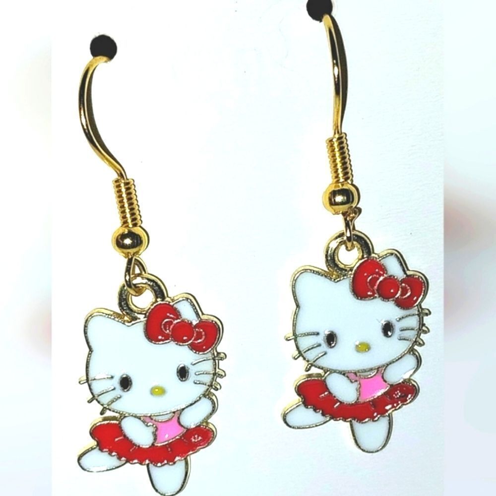 Whimsical character kitty dangle earrings for girls and women